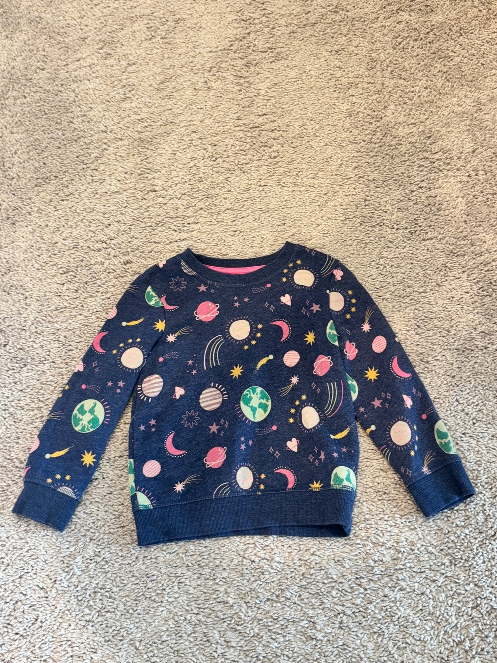 Cat & Jack Navy Space Print Sweatshirt with Pink & Green Accents
